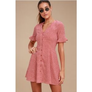 Lulus Castana Rust Red Print Button-Up Summer Dress